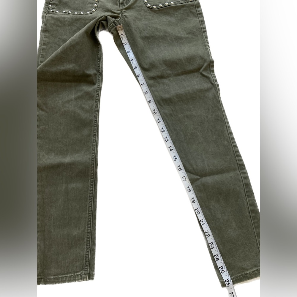 Express High Rise Studded Skinny Jeans Olive Green size 4S 4C - Picture 8 of 10